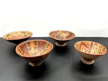 Pre-Columbian Style Painted Ceramic Bowls (Set of 4)