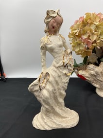 Pair of 1920s or 1930s Ceramic Lady Figurines with Floral Decor by Heidi Schloop