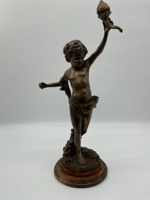 Bronze Figural Sculpture of Cherub with Torch