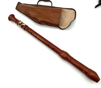 Vintage Woodwind Instrument Flute/Recorder in Leather Case