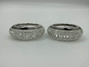 Pair of Vintage Crystal and Silver-Plated Ashtrays
