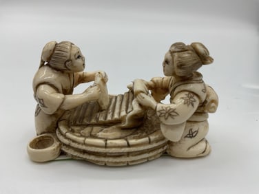 Carved Asian Okimono – Washing Clothes - Meji Period
