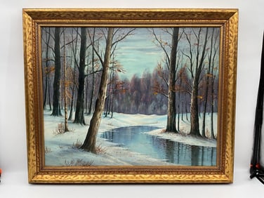 "Snowscape" by John F. Carlson (Sweden, 1974-1945) Oil on Canvas