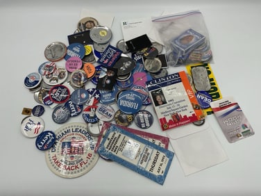 Collection of Political Campaign Buttons and Memorabilia