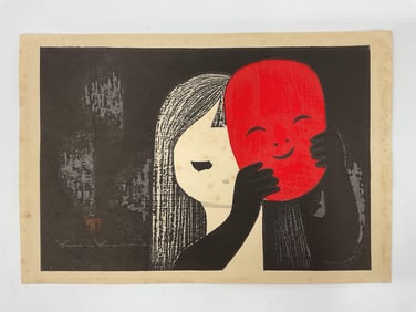 Smiling Mask by Kaoru Kawano (Japan, 1916-1965) Woodblock print