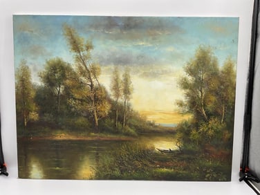 Tranquil River at Sunset Oil on Canvas