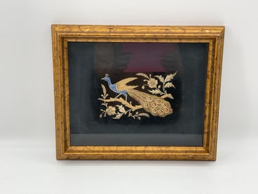 Embroidered Peacock on Black Silk
