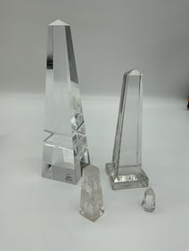 Group of Four Clear Obelisks and Crystal Points