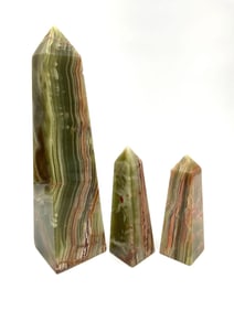 Set of Three Green Onyx Obelis