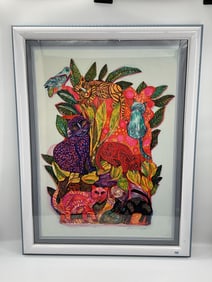Jungle Cats by artist Judith Bledsoe (American, 1938-2013) Mixed Media
