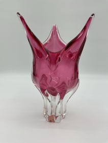 Mid-Century Murano Style Pink and Clear Art Glass Vase