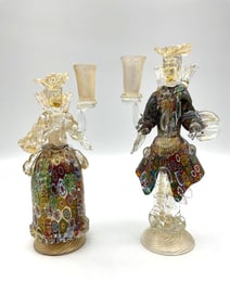 RARE Custom Made - Murano Venetian Glass Figurines – Male and Female Pair with Millefiori