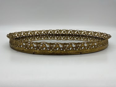 Antique Oval Mirror with Ornate Brass Frame