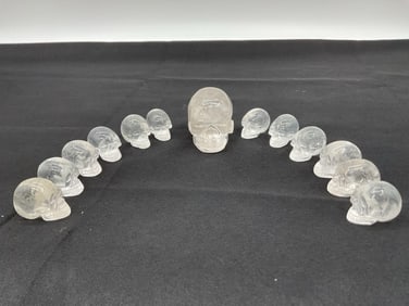 Set of Clear Tibetan Quartz Crystal Skulls with Informational Pamphlet