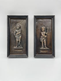 Pair of Framed Seasonal Cherub Relief Plaques – "Automne" and "Ete"