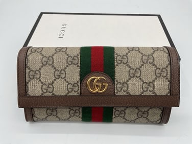 Gucci GG Supreme Canvas Web Stripe Wallet with Box