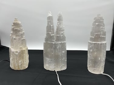 Set of 3 Selenite Tower Lamps - Twin Towers