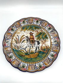 Spanish Hand-Painted Talavera Charger Plate by De La Cal - Depicting Don Quixote