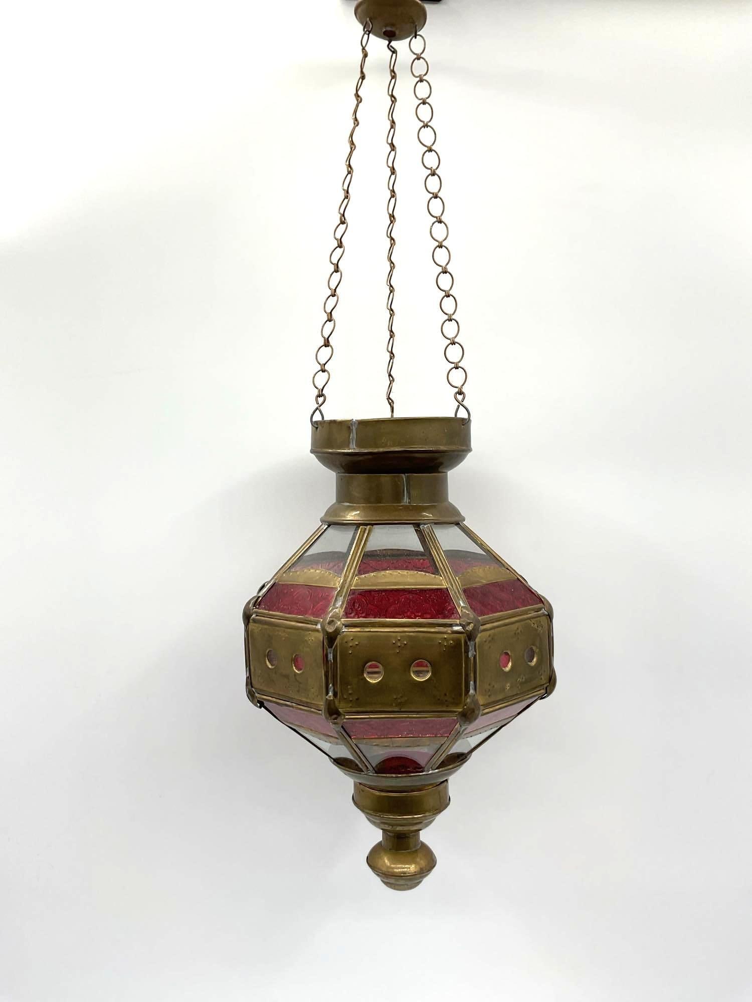 Vintage Moroccan Brass and Red Glass Hanging Lantern (1 of 5)