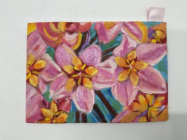 Small Floral Painting on Canvas Panel -Signed, Cindy Perkins