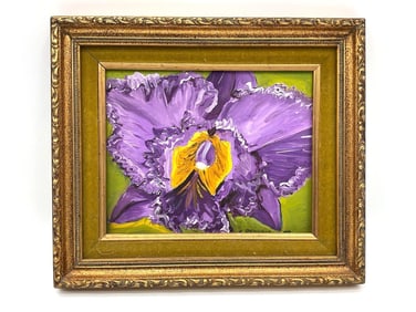 Framed Purple Iris Floral Painting - Signed Cindy Perkins