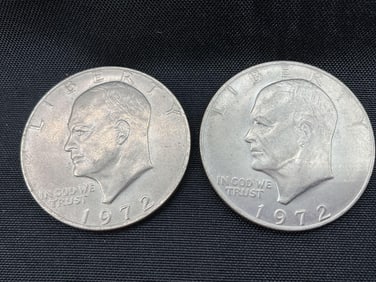 Lot of 2 1972 U.S. One Dollar Eisenhower Coins