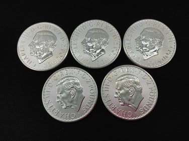 Lot of 5 2023 British Silver Britannia £2 Coins Featuring King Charles III