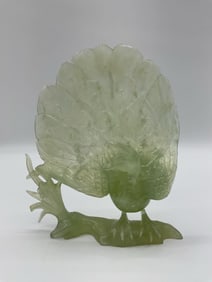 Green Jade Carved Peacock Sculpture