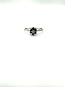 White 10Kt. Gold Ring with Diamond and Sapphire Flower Cluster