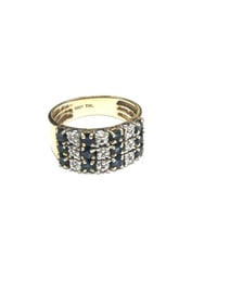 10K Yellow Gold Ring with Blue Sapphires and Diamond Clusters