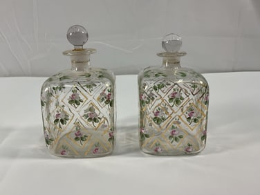 Antique Hand Painted Glass Bottles/Decanters