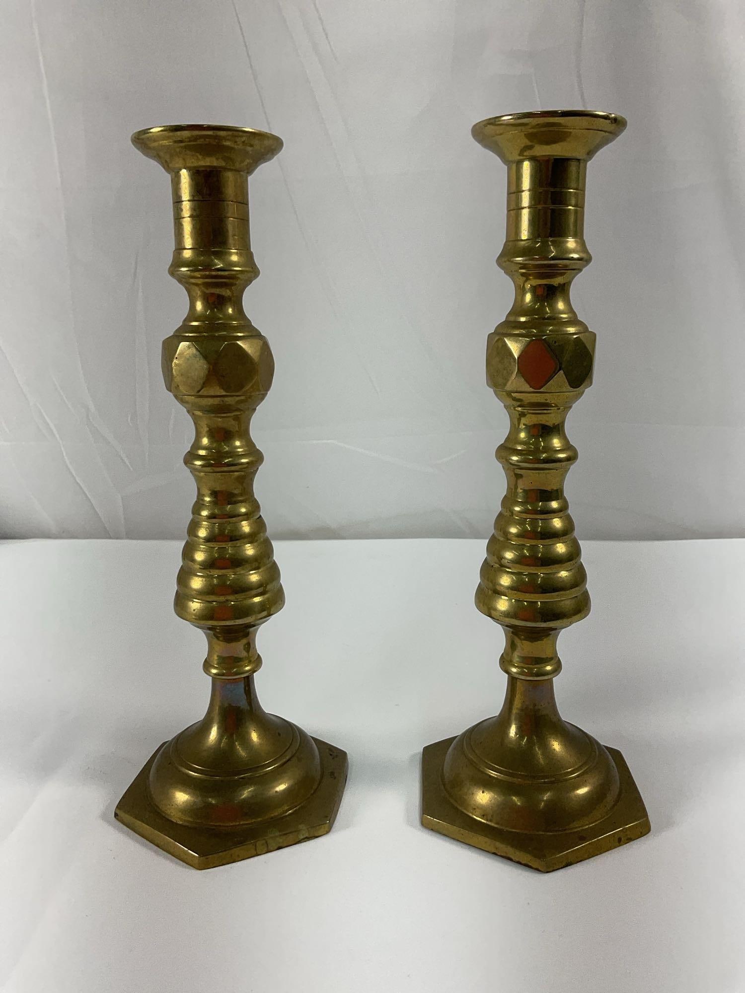 Pair of Brass Candlesticks: Pair of brass Candlesticks. Dimensions: H10in L3in W3in approx