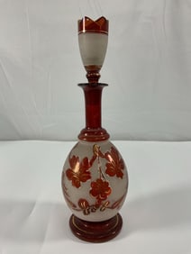 Vintage Bohemian Etched Ruby Glass Decanter