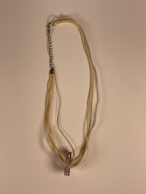 Elegant Ribbon and Cord Necklace with Rhinestone Pendant