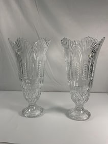 Pair of Godinger Coquille Cut Crystal Vases