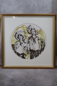 "Siblings" by Ted Jaslow (American, New York, B,1934) Lithograph