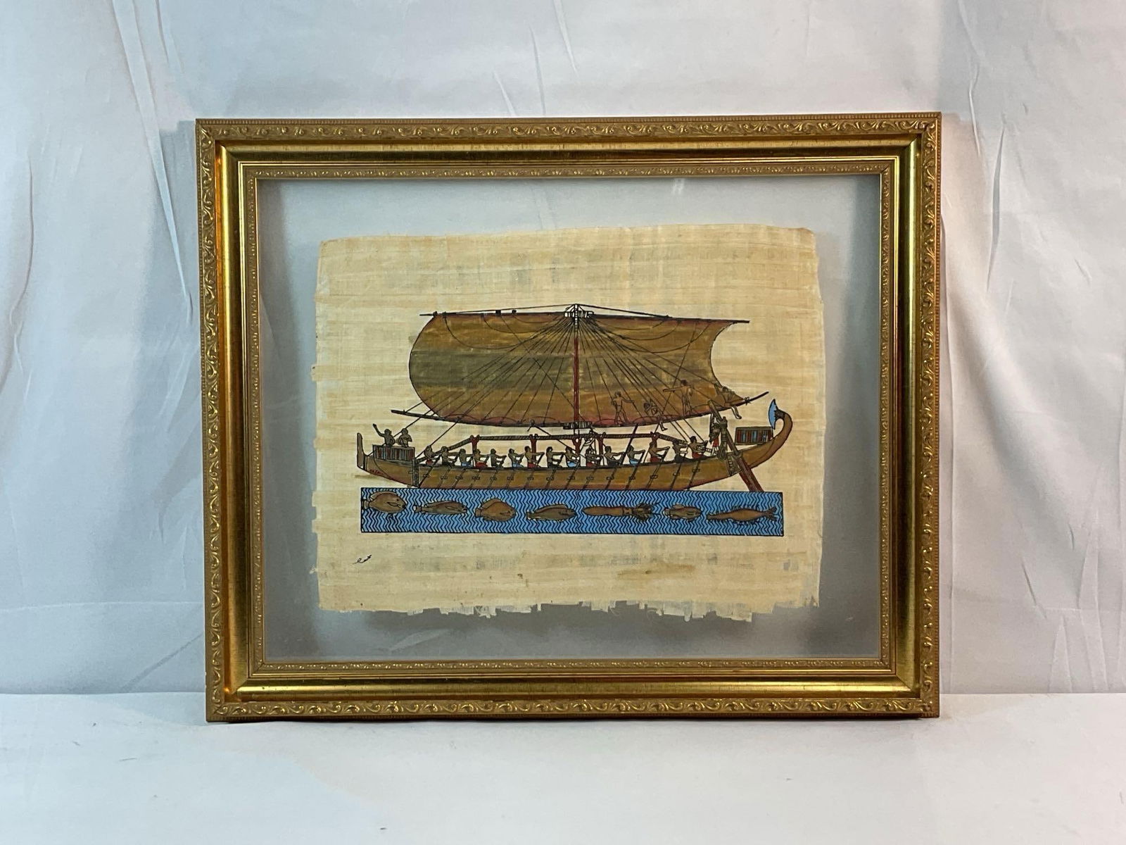 Salilboat Egyptian art Papyrus: Egyptian art depicting a sailboat Medium: Papyrus Dimensions: H:21n L:25in