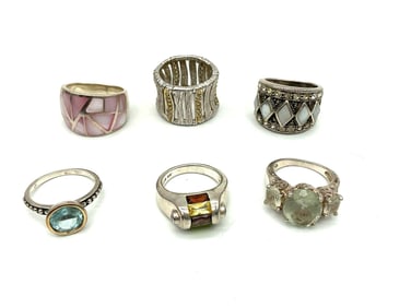 Group of Six Artisan and Gemstone Rings