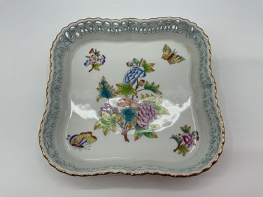 Herend Hungary Hand-Painted Porcelain Square Tray in Queen Victoria Pattern