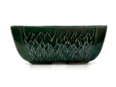 Vintage Dark Green USA Planter with Flame Stitch Design