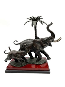 Elephant Under Palm Tree Sculpture