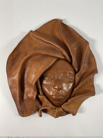 Hand-Carved Leather Relief Sculpture – Woman’s Face in Drape