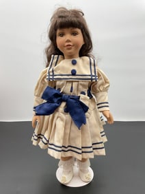 Porcelain Doll in Cream and Navy Sailor Outfit