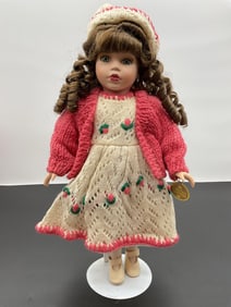 Limited Edition Porcelain Doll in Knitted Strawberry Dress