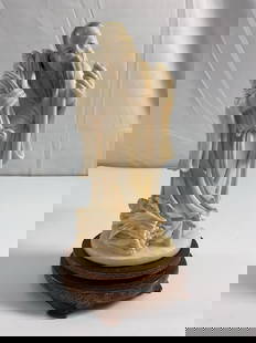 Chinese Bone Carving - Old Man: Old Man Holding Wheat Dimensions: H8in L4in W3in approx