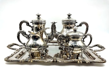 Camusso Style 5 Piece Peruvian Silverplate Tea and Coffee Service Set