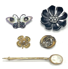 Collection of Six Vintage Brooches and Pins