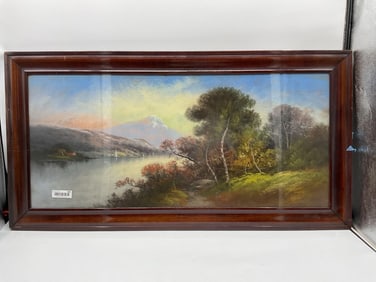 Lakeside Landscape with Sailboats and Snow-Capped Mountain