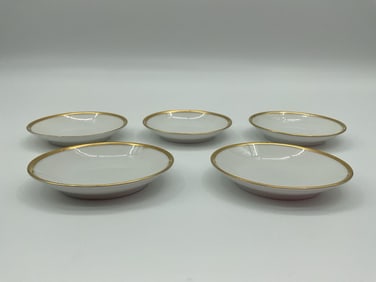 Set of Five Porcelain Saucers with Gold Trim