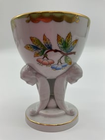 Herend Hungary Hand-Painted Porcelain Pedestal Cup with Butterfly Motif
